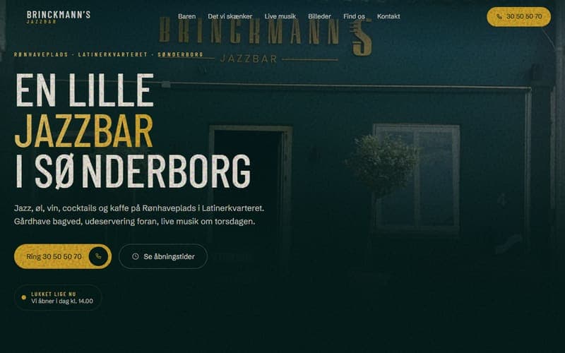 Forsiden af en hjemmeside, jeg har bygget til en virksomhed inden for jazzbar