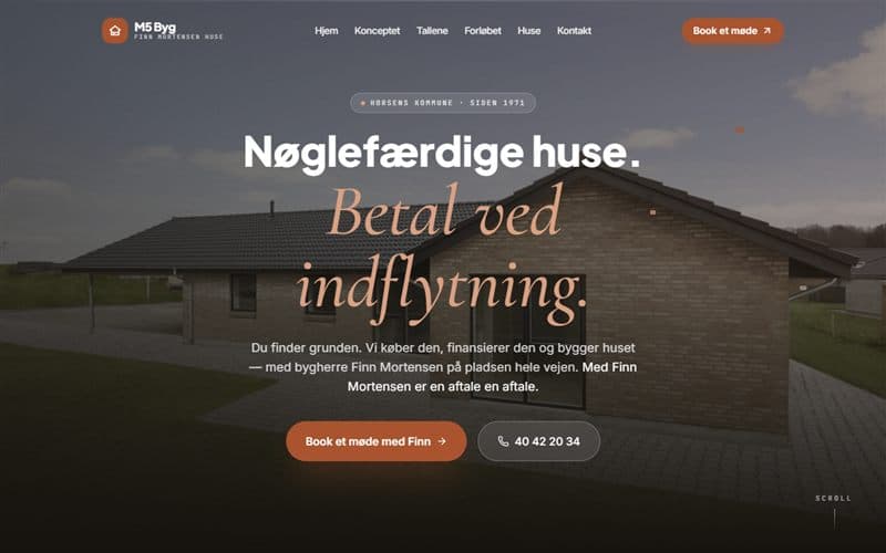 Forsiden af en hjemmeside, jeg har bygget til en virksomhed inden for typehuse