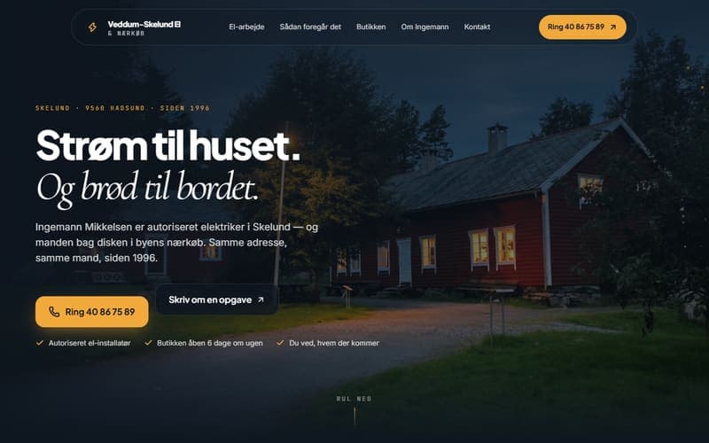Forsiden af en hjemmeside, jeg har bygget til en virksomhed inden for elektriker
