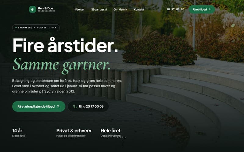 Forsiden af en hjemmeside, jeg har bygget til en virksomhed inden for anlægsgartner