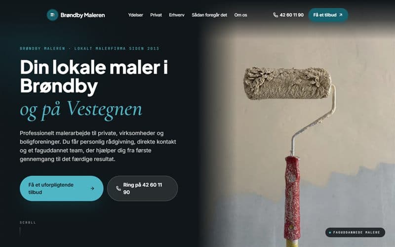 Forsiden af en hjemmeside, jeg har bygget til en virksomhed inden for maler