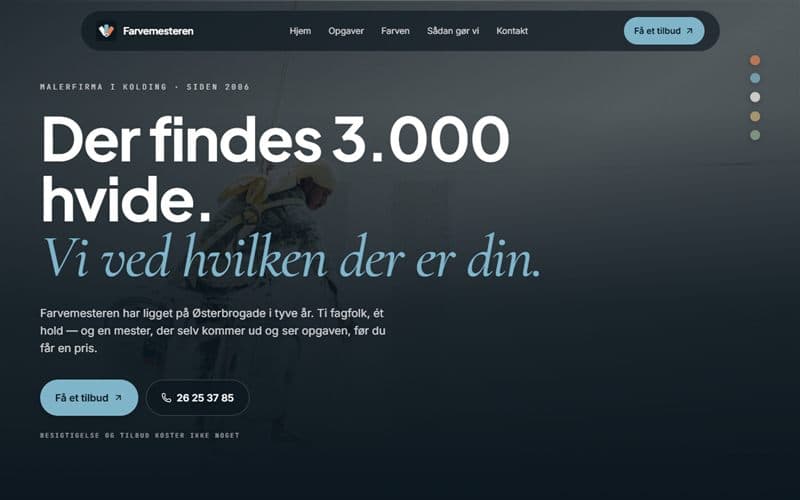 Forsiden af en hjemmeside, jeg har bygget til en virksomhed inden for maler