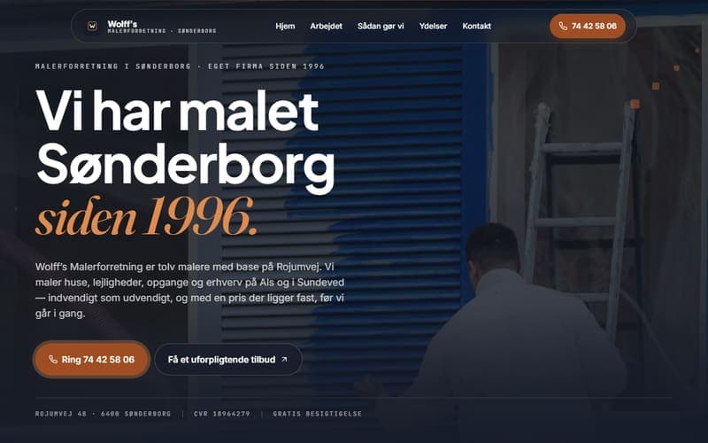 Forsiden af en hjemmeside, jeg har bygget til en virksomhed inden for maler