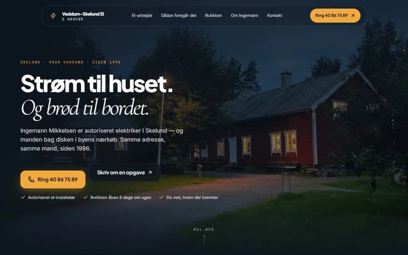 Skærmbillede af forsiden på et hjemmesideudkast til elektriker